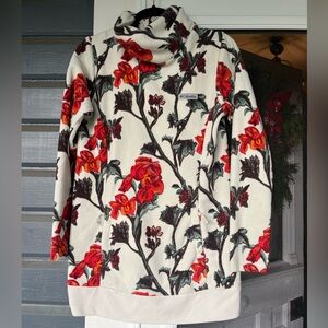 Columbia floral tunic fleece cowl neck with kangaroo pocket zippers size small